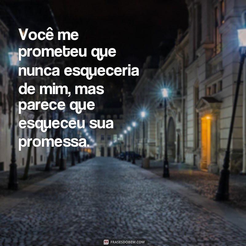 frases esqueceu de mim Você me prometeu que nunca esqueceria de mim, mas parece que esqueceu sua promessa.