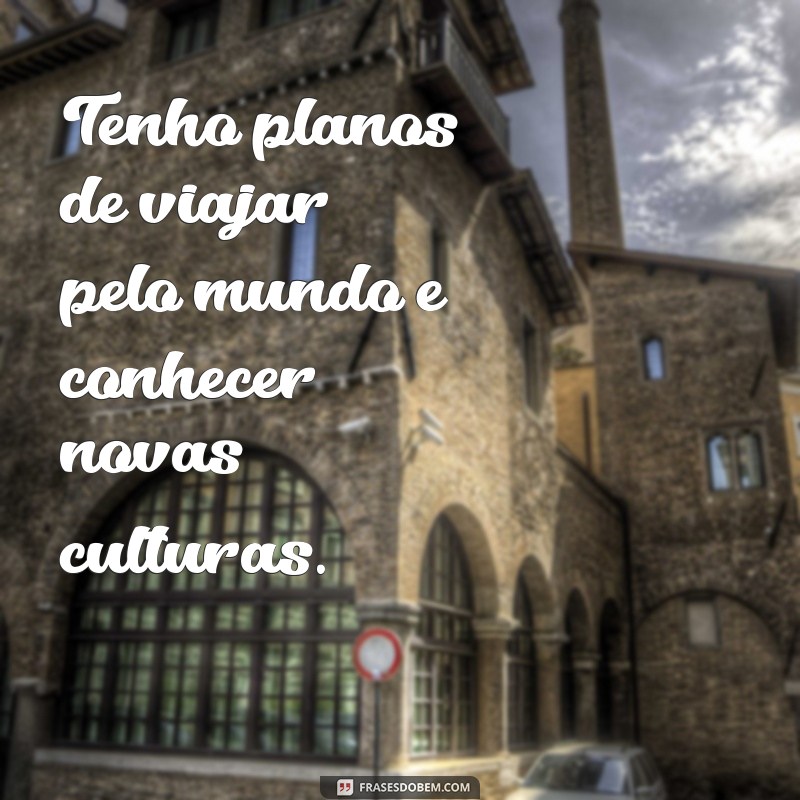 frases de projetos futuros Tenho planos de viajar pelo mundo e conhecer novas culturas.