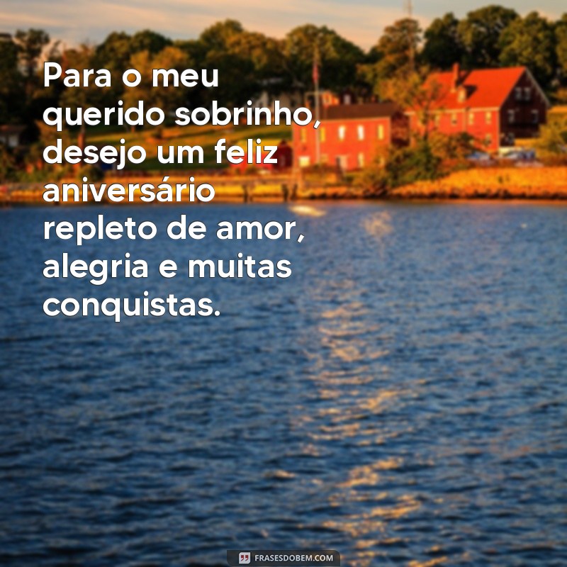 frases niver para sobrinho Para o meu querido sobrinho, desejo um feliz aniversário repleto de amor, alegria e muitas conquistas.