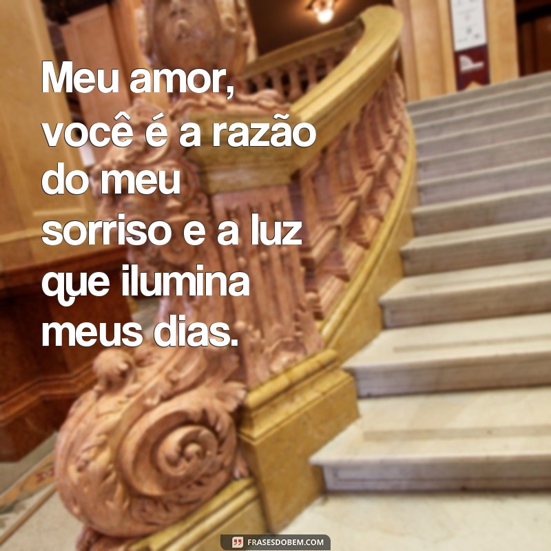 frases texto para o amor da minha vida Meu amor, você é a razão do meu sorriso e a luz que ilumina meus dias.