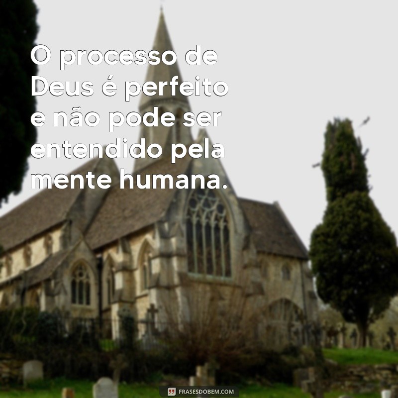 frases sobre o processo de Deus O processo de Deus é perfeito e não pode ser entendido pela mente humana.