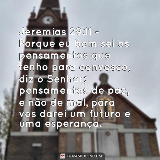 Esperança: Versículos da Bíblia para Inspirar e Encorajar Jeremias 29:11 - Porque eu bem sei os pensamentos que tenho para convosco, diz o Senhor; pensamentos de paz, e não de mal, para vos darei um futuro e uma esperança.