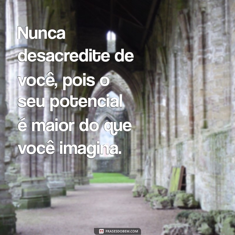 nunca desacredite de você Nunca desacredite de você, pois o seu potencial é maior do que você imagina.