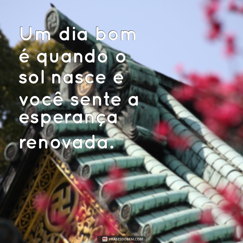 um dia bom Um dia bom é quando o sol nasce e você sente a esperança renovada.