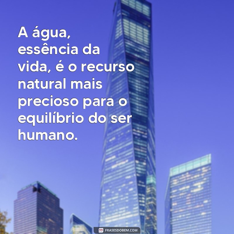 uma frases falando da importância dos recursos naturais para o ser humano A água, essência da vida, é o recurso natural mais precioso para o equilíbrio do ser humano.