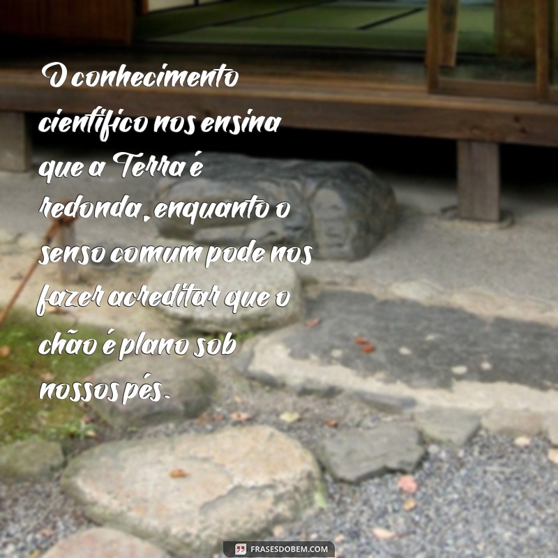 conhecimento científico e senso comum O conhecimento científico nos ensina que a Terra é redonda, enquanto o senso comum pode nos fazer acreditar que o chão é plano sob nossos pés.