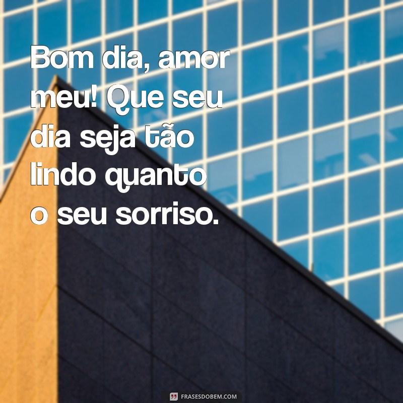 bom dia amor meu Bom dia, amor meu! Que seu dia seja tão lindo quanto o seu sorriso.