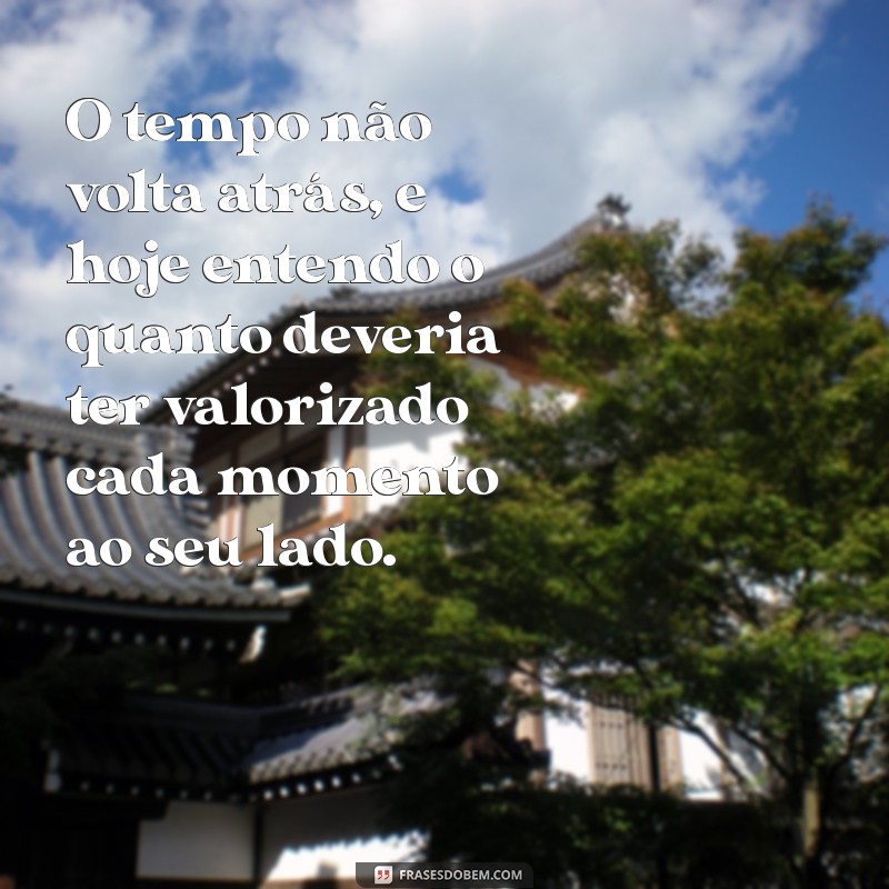 texto de arrependimento O tempo não volta atrás, e hoje entendo o quanto deveria ter valorizado cada momento ao seu lado.