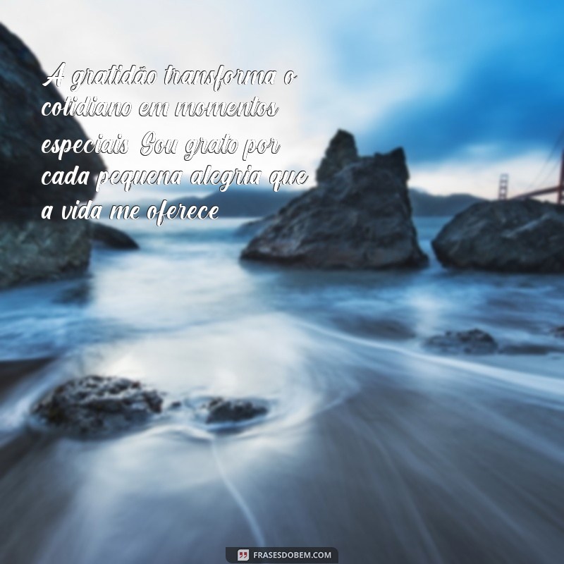 mensagem gratidão A gratidão transforma o cotidiano em momentos especiais. Sou grato por cada pequena alegria que a vida me oferece.