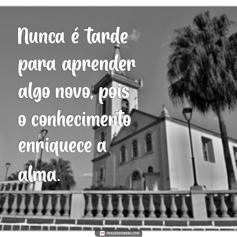 mensagem de aprender Nunca é tarde para aprender algo novo, pois o conhecimento enriquece a alma.