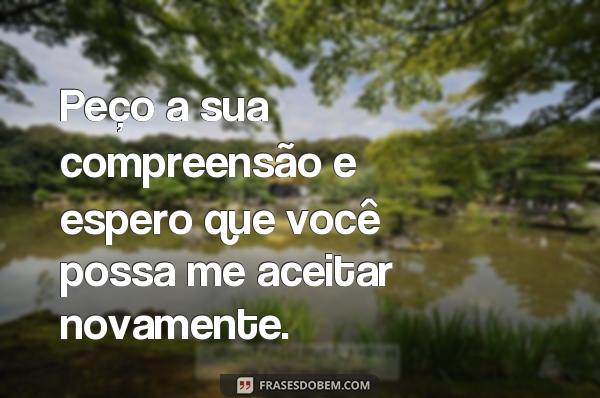 30 Frases de Perdão para Restaurar Relacionamentos e Perdoar Peço a sua compreensão e espero que você possa me aceitar novamente.