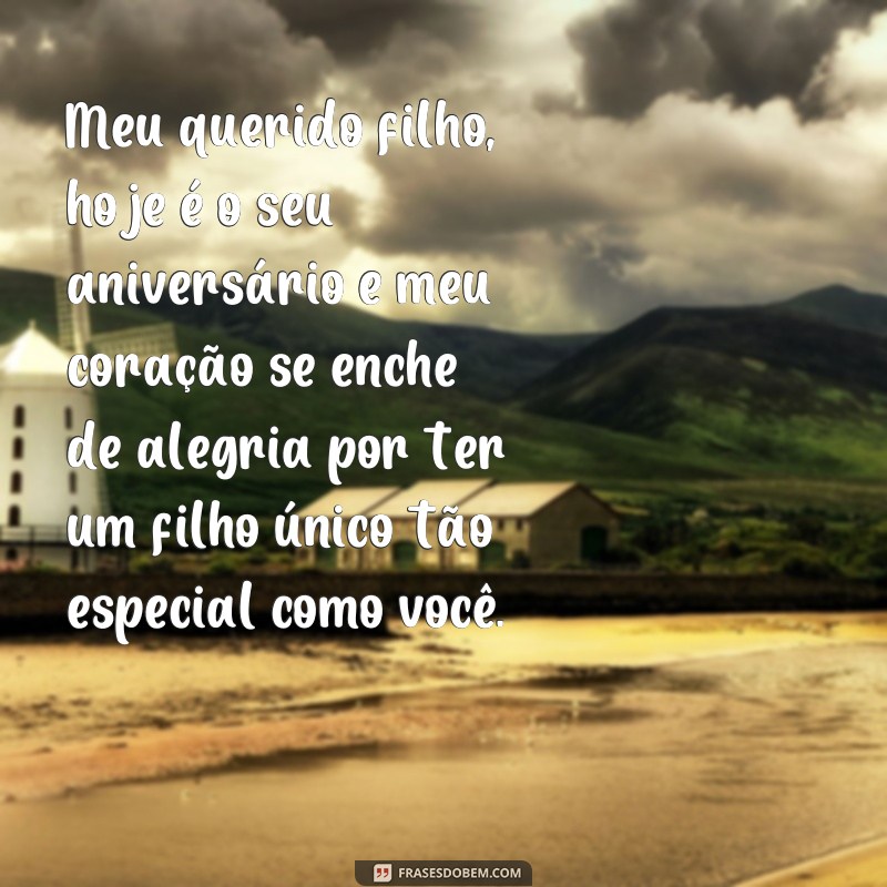 frases aniversário para filho unico Meu querido filho, hoje é o seu aniversário e meu coração se enche de alegria por ter um filho único tão especial como você.