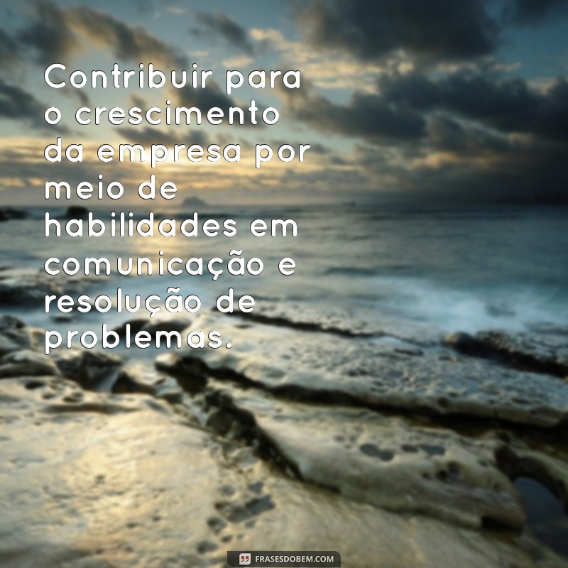 objetivo curto para currículo Contribuir para o crescimento da empresa por meio de habilidades em comunicação e resolução de problemas.