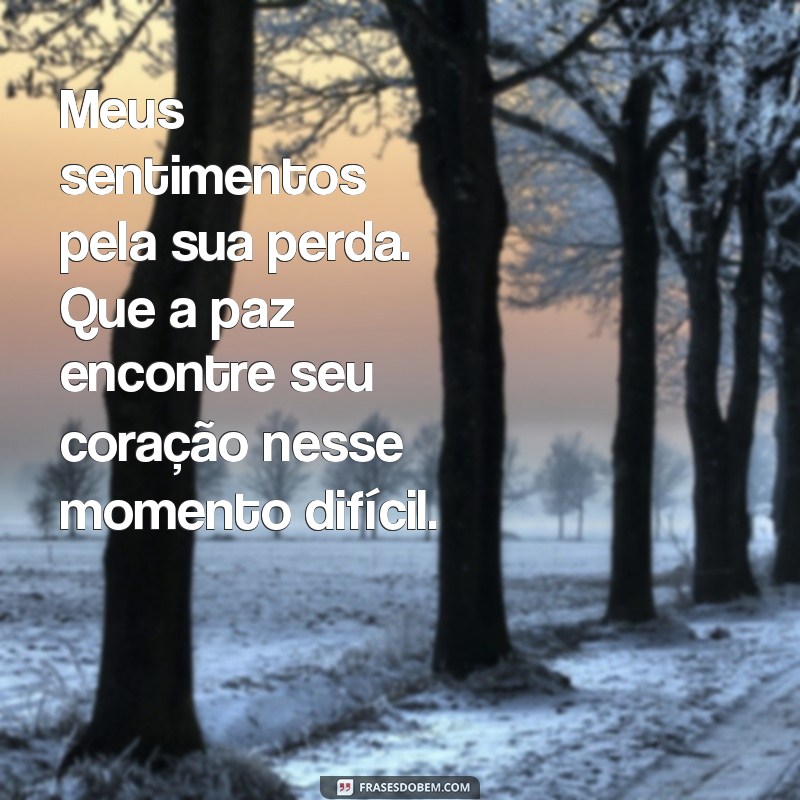 frases de meus pesames Meus sentimentos pela sua perda. Que a paz encontre seu coração nesse momento difícil.