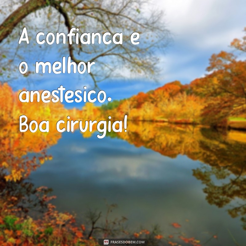 boa cirurgia vai dar tudo certo A confiança é o melhor anestésico. Boa cirurgia!