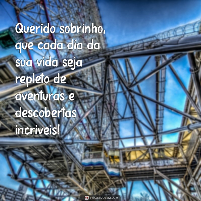 mensagem para o meu sobrinho Querido sobrinho, que cada dia da sua vida seja repleto de aventuras e descobertas incríveis!