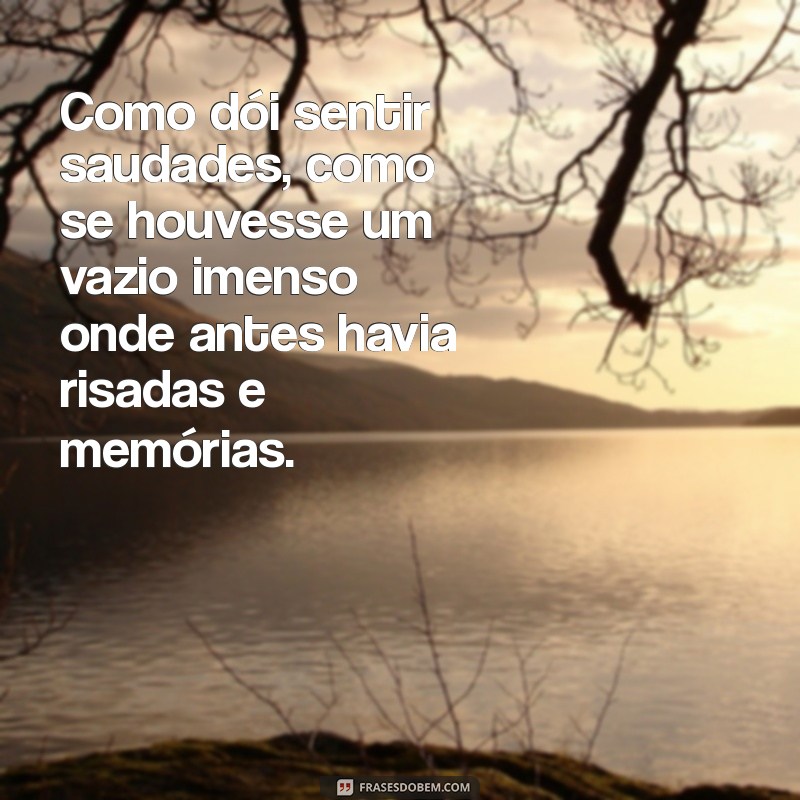 como dói sentir saudades Como dói sentir saudades, como se houvesse um vazio imenso onde antes havia risadas e memórias.