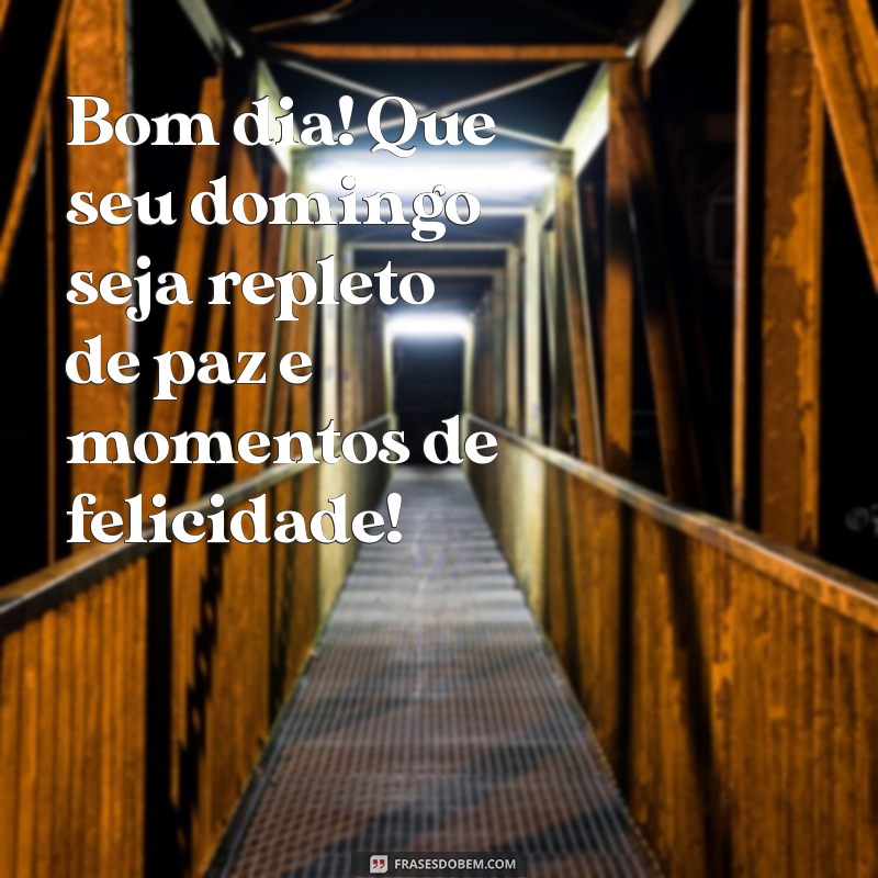 mensagem de bom dia para o domingo Bom dia! Que seu domingo seja repleto de paz e momentos de felicidade!