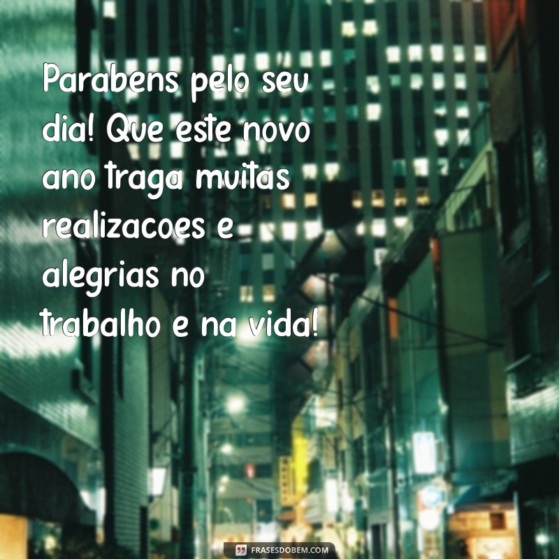 mensagem aniversario colega trabalho Parabéns pelo seu dia! Que este novo ano traga muitas realizações e alegrias no trabalho e na vida!