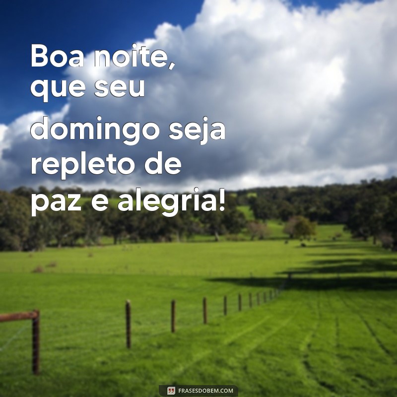 boa noite bom domingo Boa noite, que seu domingo seja repleto de paz e alegria!