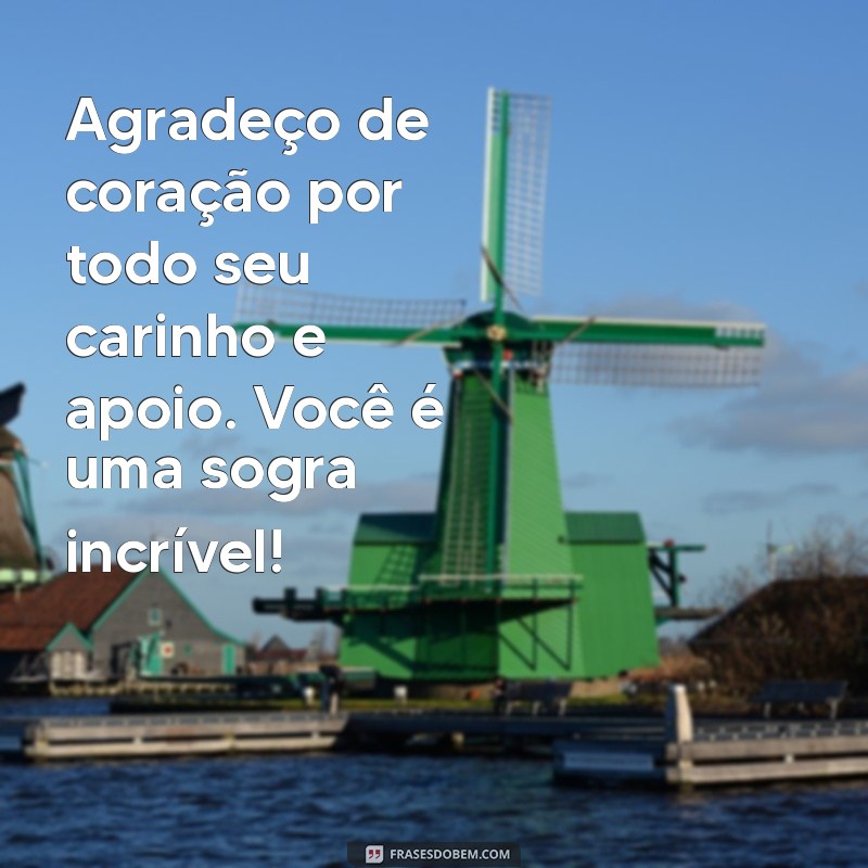 mensagem de agradecimento a sogra Agradeço de coração por todo seu carinho e apoio. Você é uma sogra incrível!