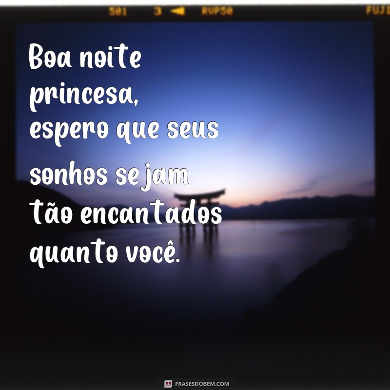 frases boa noite princesa Boa noite princesa, espero que seus sonhos sejam tão encantados quanto você.