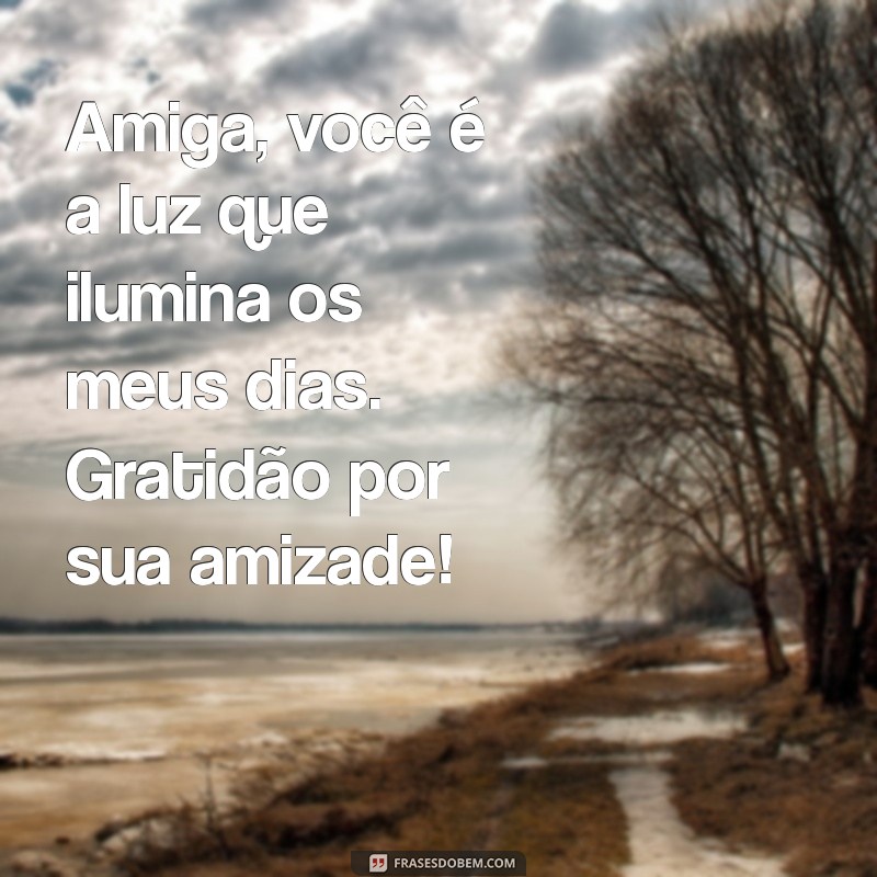 mensagens pra amiga Amiga, você é a luz que ilumina os meus dias. Gratidão por sua amizade!