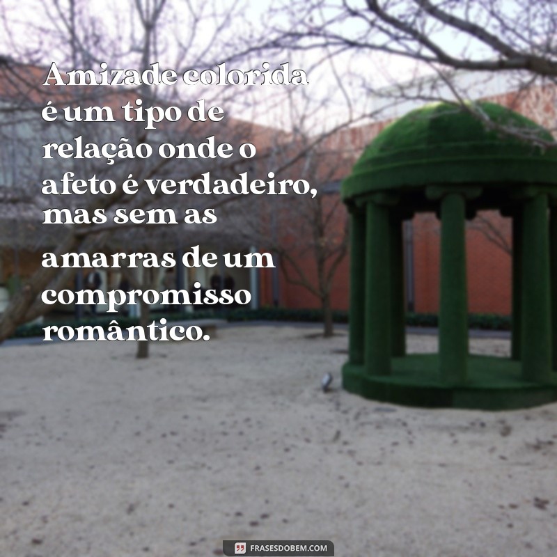 o que que significa amizade colorida Amizade colorida é um tipo de relação onde o afeto é verdadeiro, mas sem as amarras de um compromisso romântico.