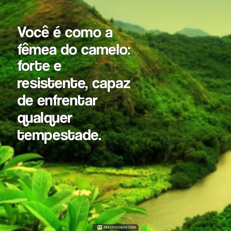 você é como a fêmea do camelo Você é como a fêmea do camelo: forte e resistente, capaz de enfrentar qualquer tempestade.