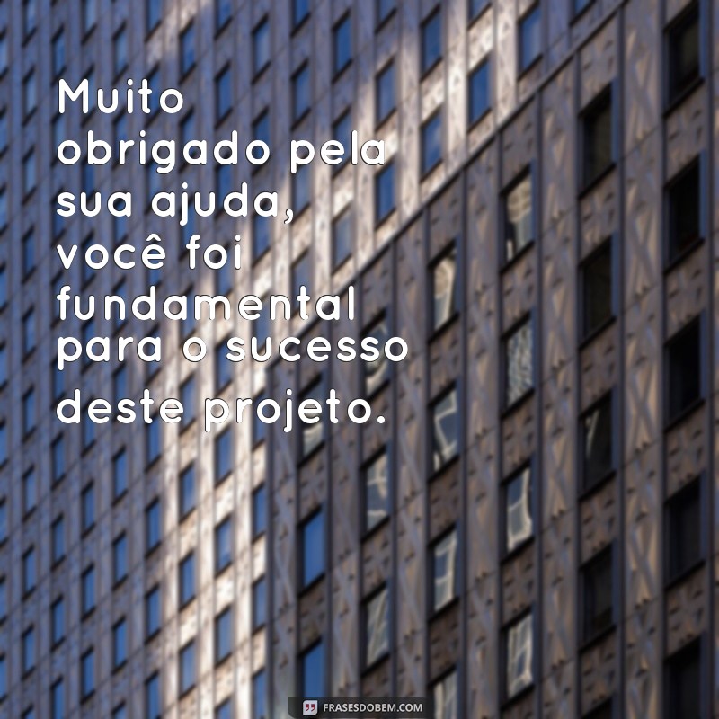 frases de muito obrigado Muito obrigado pela sua ajuda, você foi fundamental para o sucesso deste projeto.