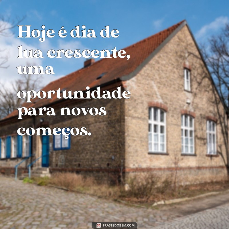 hoje é dia de lua crescente Hoje é dia de lua crescente, uma oportunidade para novos começos.