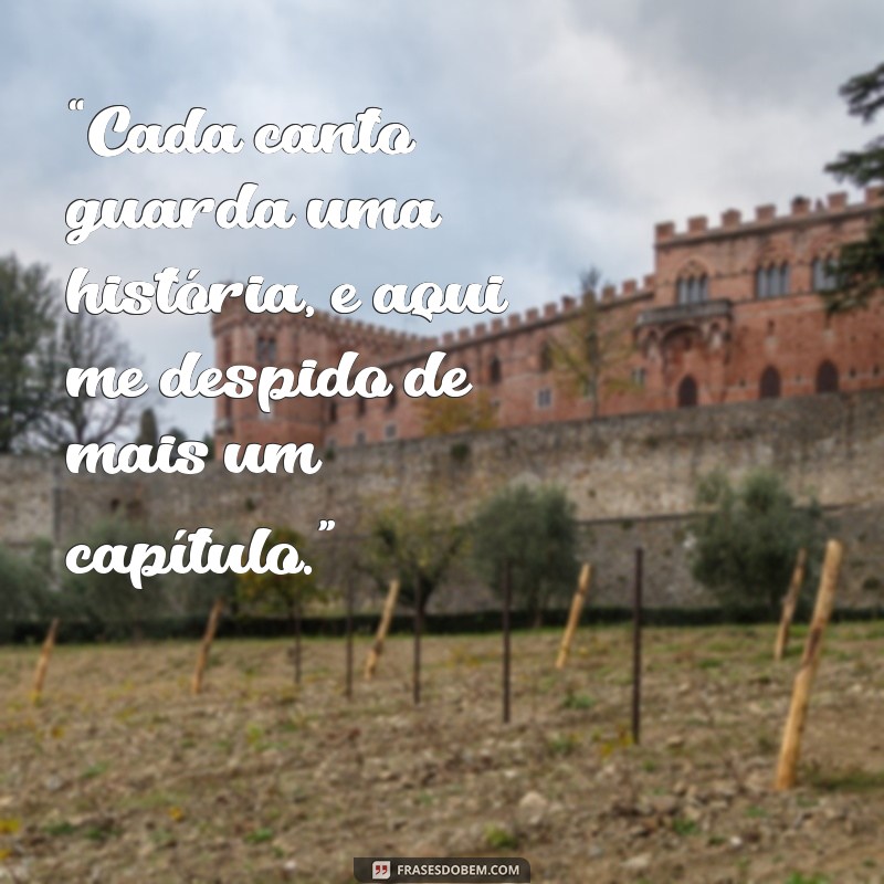 frases de despedida de um lugar “Cada canto guarda uma história, e aqui me despido de mais um capítulo.”