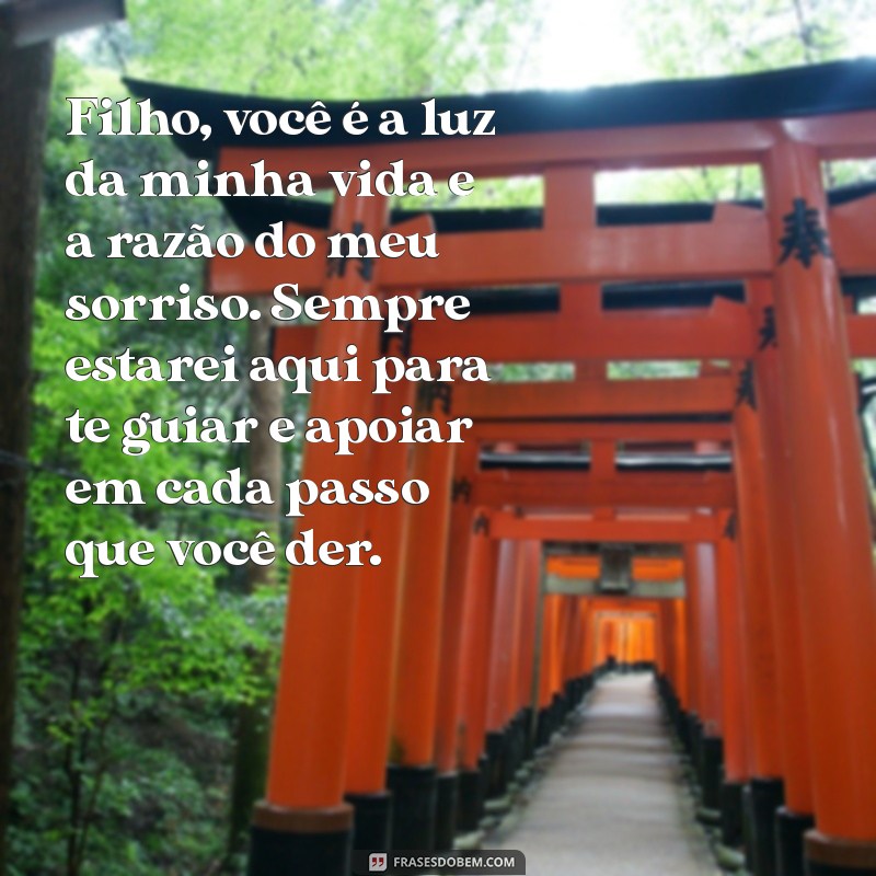 mensagem de pai para filho amado Filho, você é a luz da minha vida e a razão do meu sorriso. Sempre estarei aqui para te guiar e apoiar em cada passo que você der.