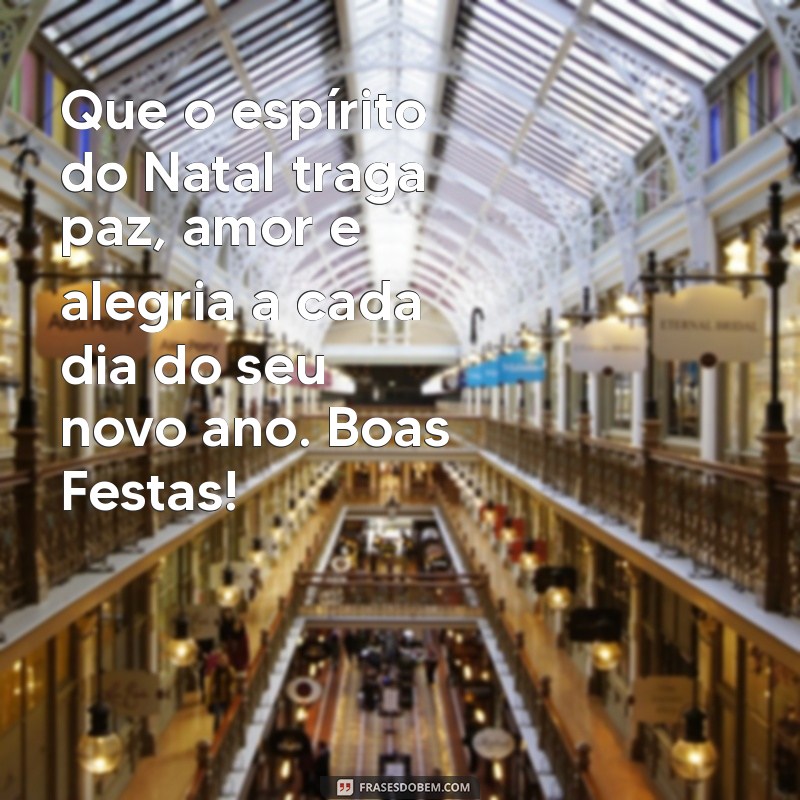 mensagem cartao de natal Que o espírito do Natal traga paz, amor e alegria a cada dia do seu novo ano. Boas Festas!