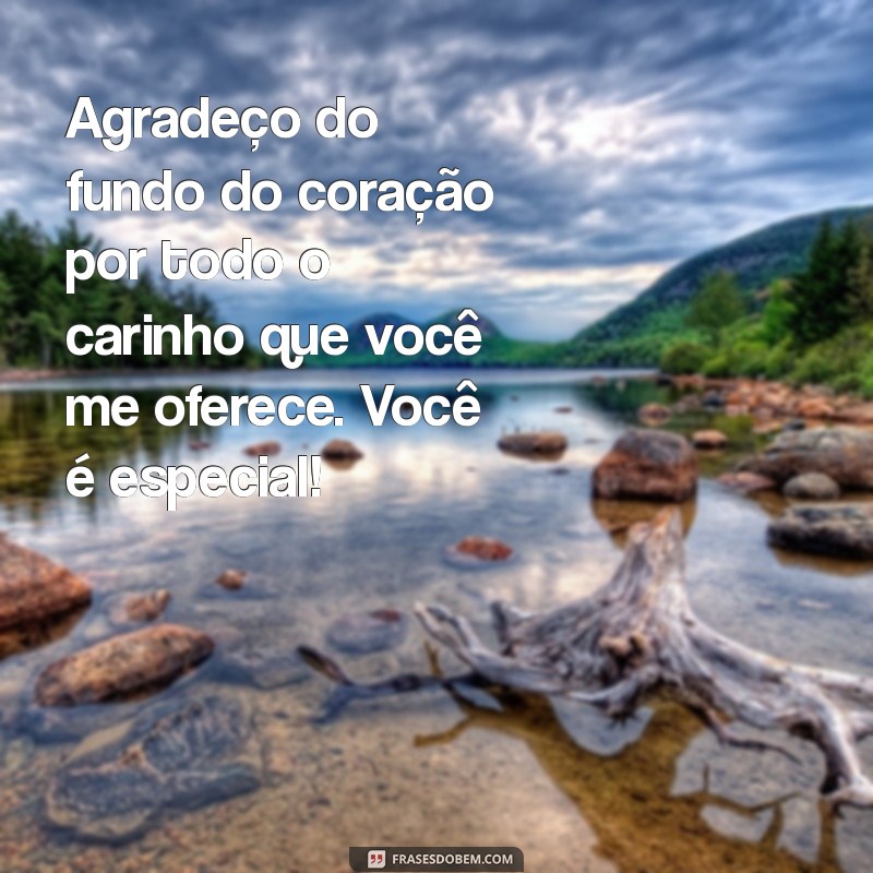 mensagem de obrigada pelo carinho Agradeço do fundo do coração por todo o carinho que você me oferece. Você é especial!