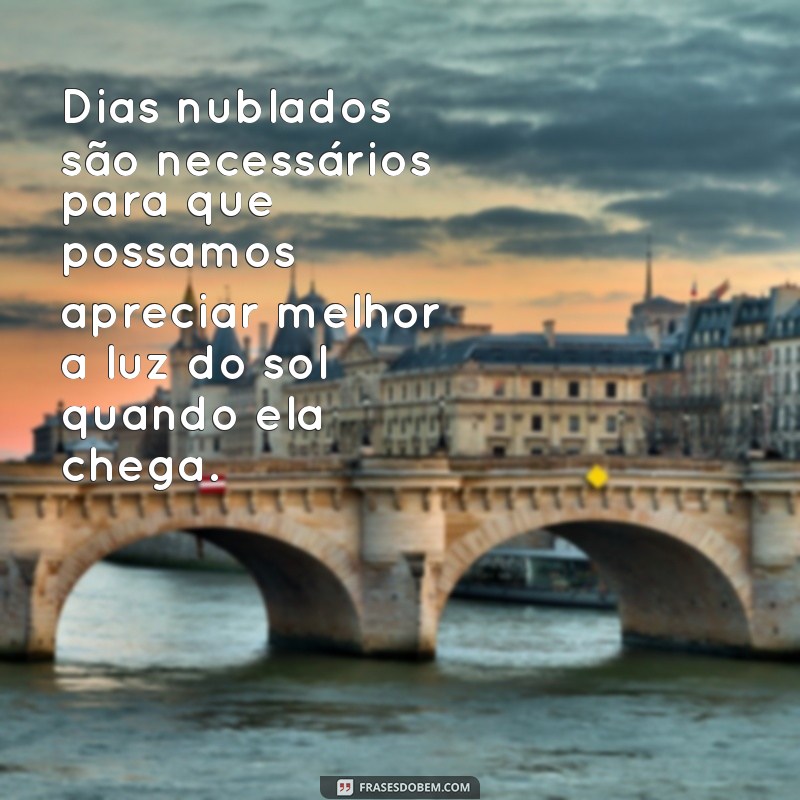 dias nublados são necessários Dias nublados são necessários para que possamos apreciar melhor a luz do sol quando ela chega.