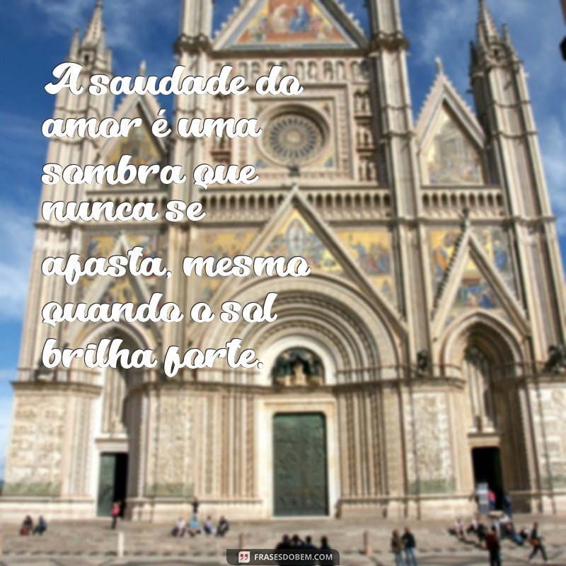 frases sobre saudade do amor A saudade do amor é uma sombra que nunca se afasta, mesmo quando o sol brilha forte.
