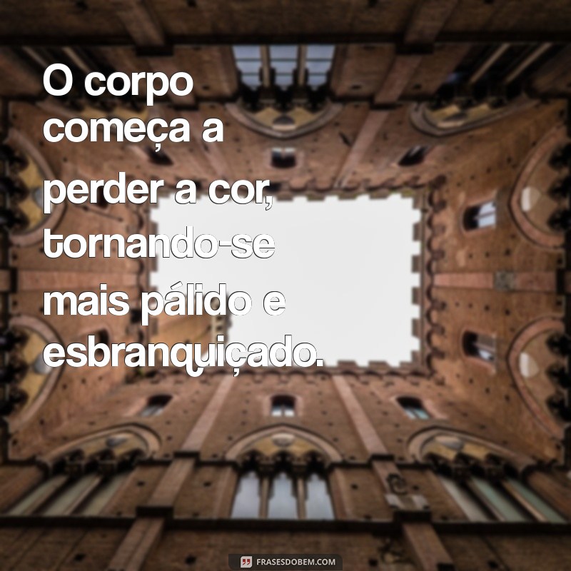 como fica o corpo com 2 meses de falecido O corpo começa a perder a cor, tornando-se mais pálido e esbranquiçado.