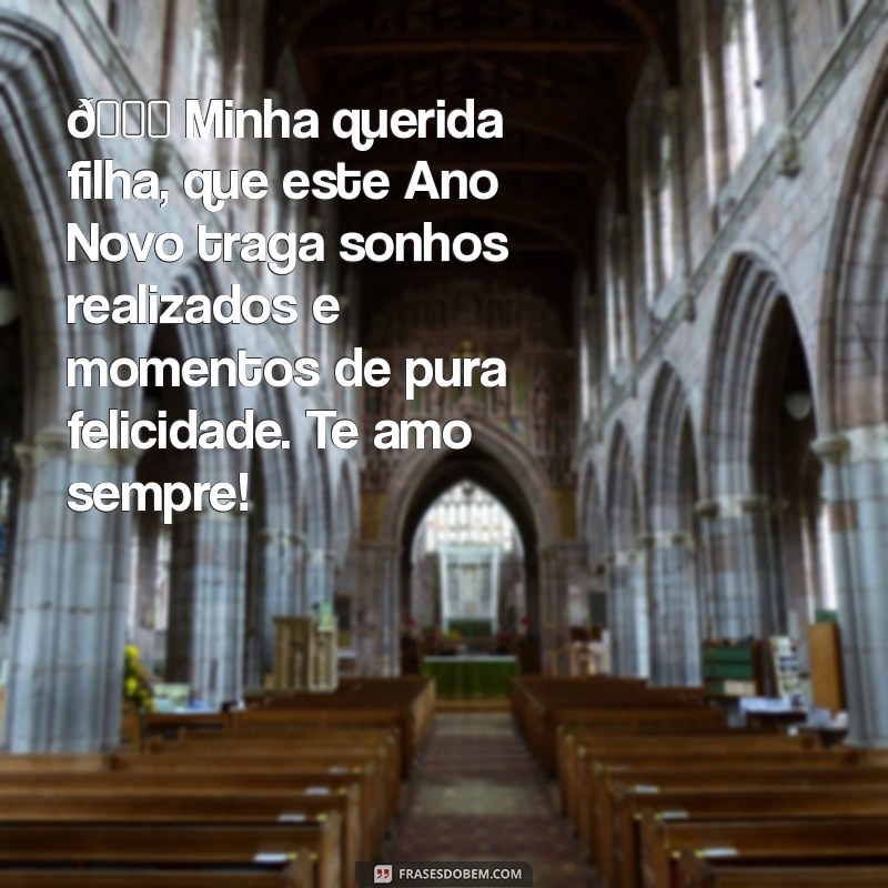 mensagem de feliz ano novo para filha 🎉 Minha querida filha, que este Ano Novo traga sonhos realizados e momentos de pura felicidade. Te amo sempre!