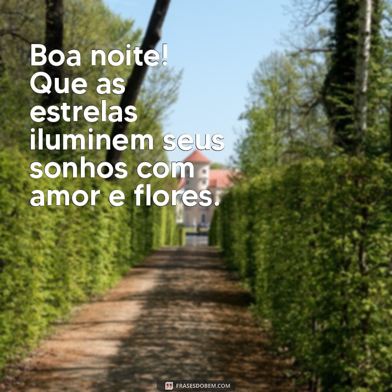 boa noite com coração e flores Boa noite! Que as estrelas iluminem seus sonhos com amor e flores.