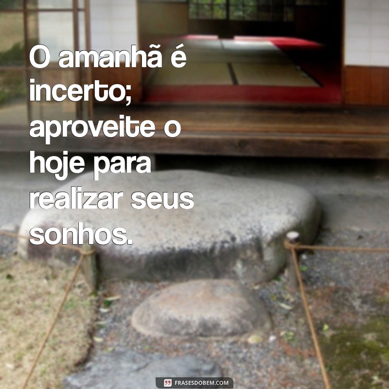 frases não deixe para amanhã o que você pode fazer hoje O amanhã é incerto; aproveite o hoje para realizar seus sonhos.