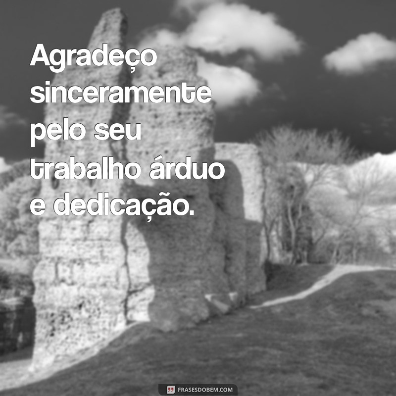 agradecer pelo seu trabalho Agradeço sinceramente pelo seu trabalho árduo e dedicação.