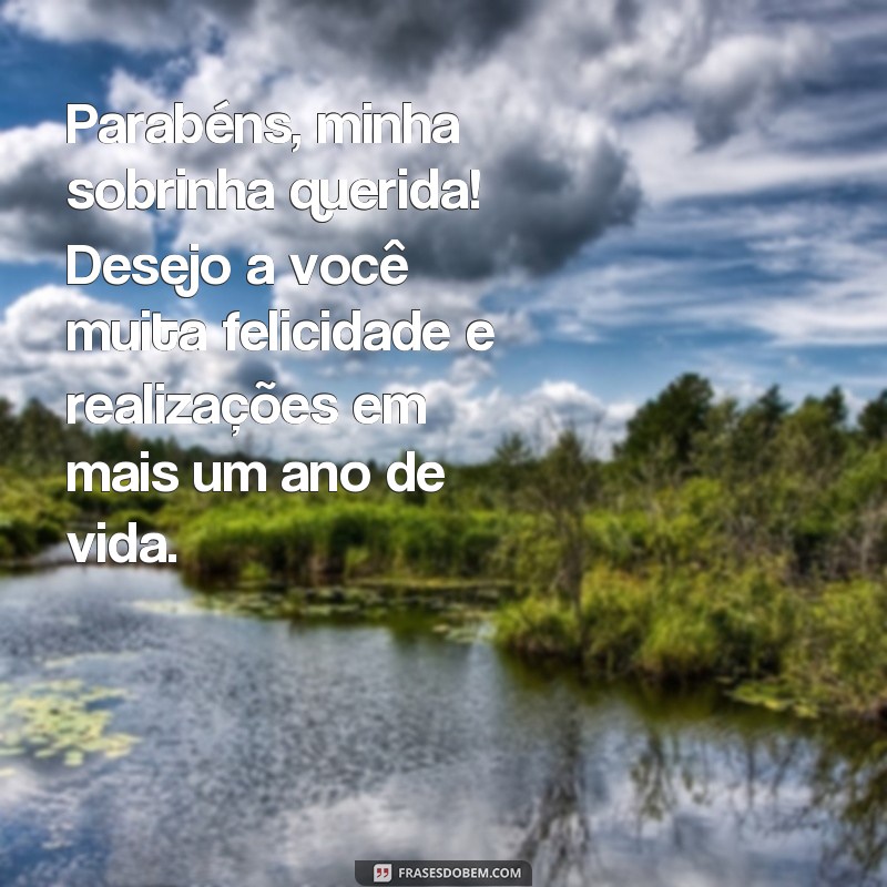 frases curtas de aniversário para sobrinha Parabéns, minha sobrinha querida! Desejo a você muita felicidade e realizações em mais um ano de vida.