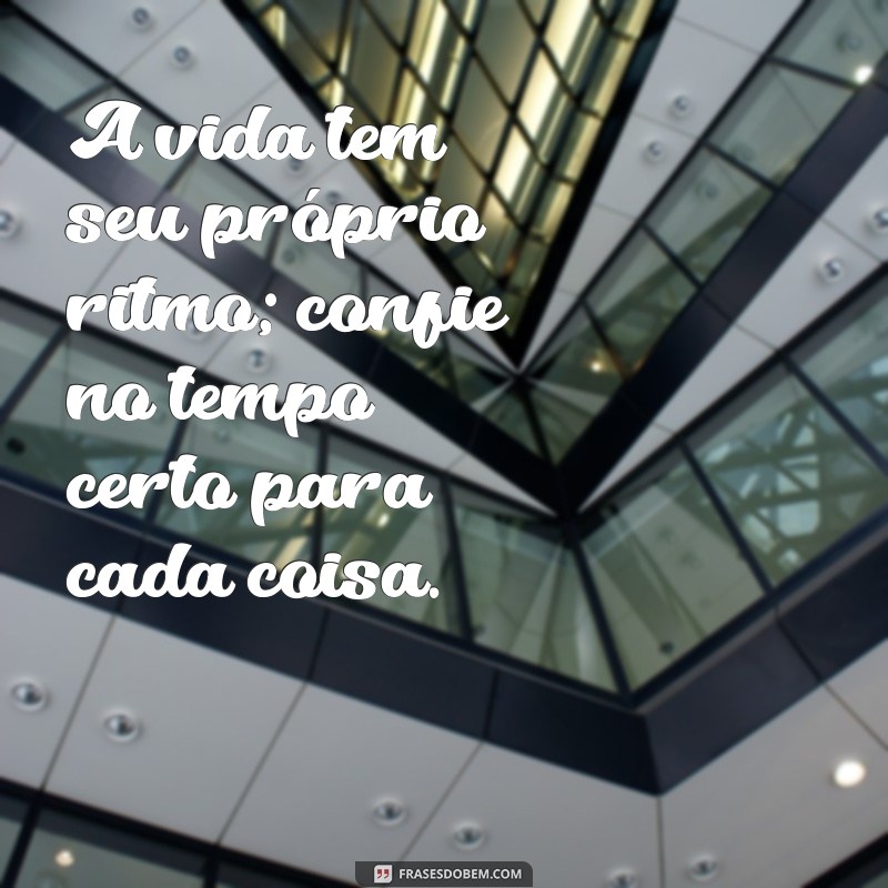 tudo no tempo certo A vida tem seu próprio ritmo; confie no tempo certo para cada coisa.