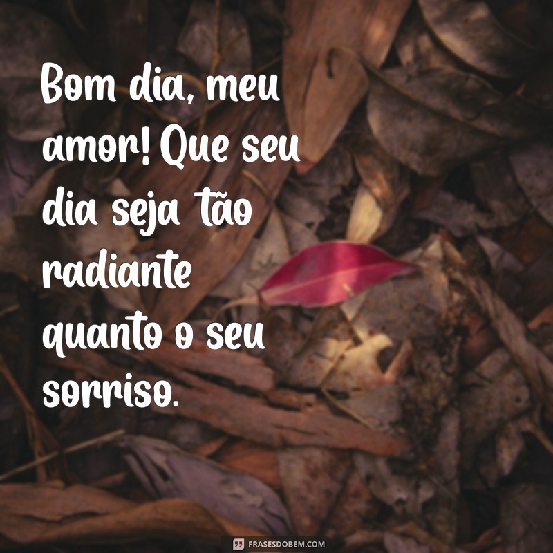 mensagem de amor para namorada bom dia Bom dia, meu amor! Que seu dia seja tão radiante quanto o seu sorriso.