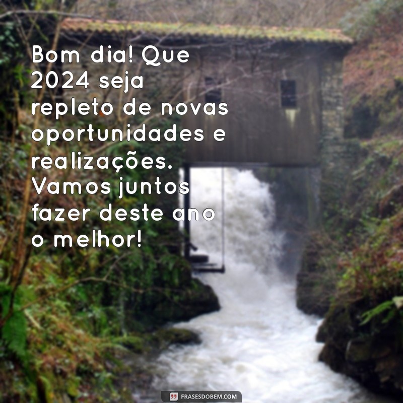 mensagem de bom dia 2024 para whatsapp Bom dia! Que 2024 seja repleto de novas oportunidades e realizações. Vamos juntos fazer deste ano o melhor!