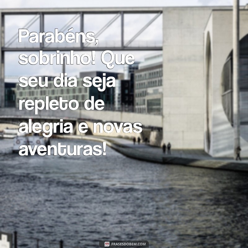 parabéns pro sobrinho Parabéns, sobrinho! Que seu dia seja repleto de alegria e novas aventuras!