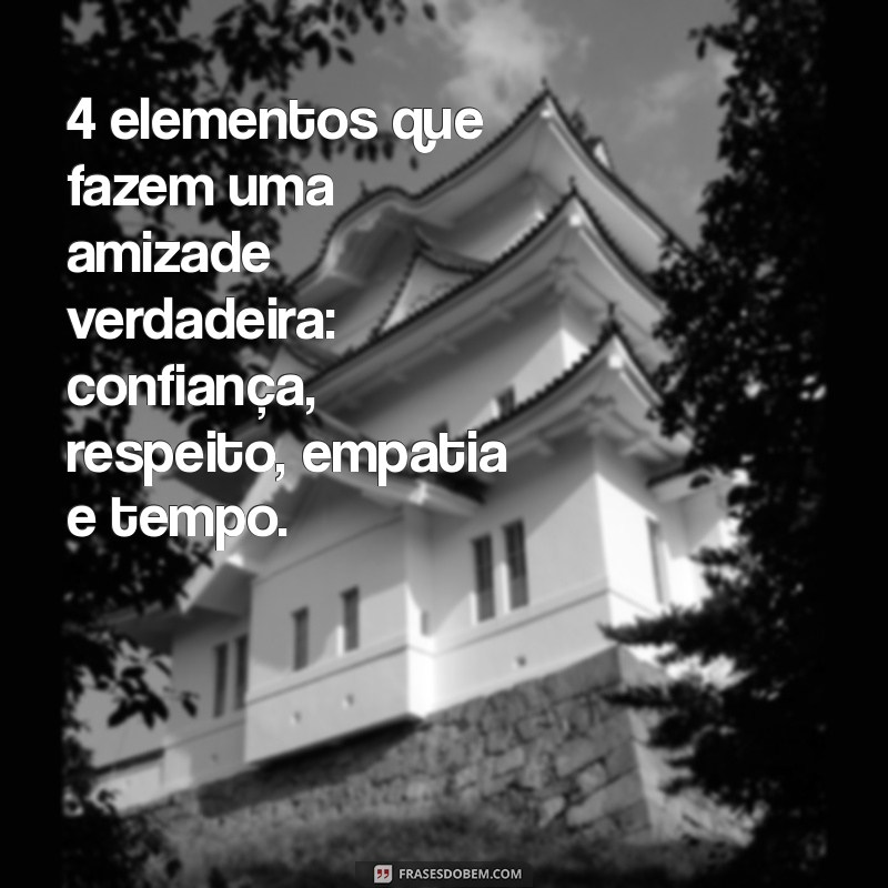 4 elementos que fazem 4 elementos que fazem uma amizade verdadeira: confiança, respeito, empatia e tempo.