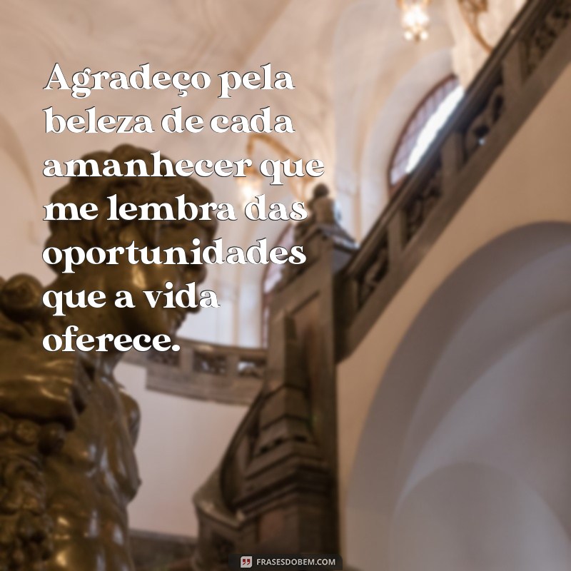 agradecimento pela vida Agradeço pela beleza de cada amanhecer que me lembra das oportunidades que a vida oferece.