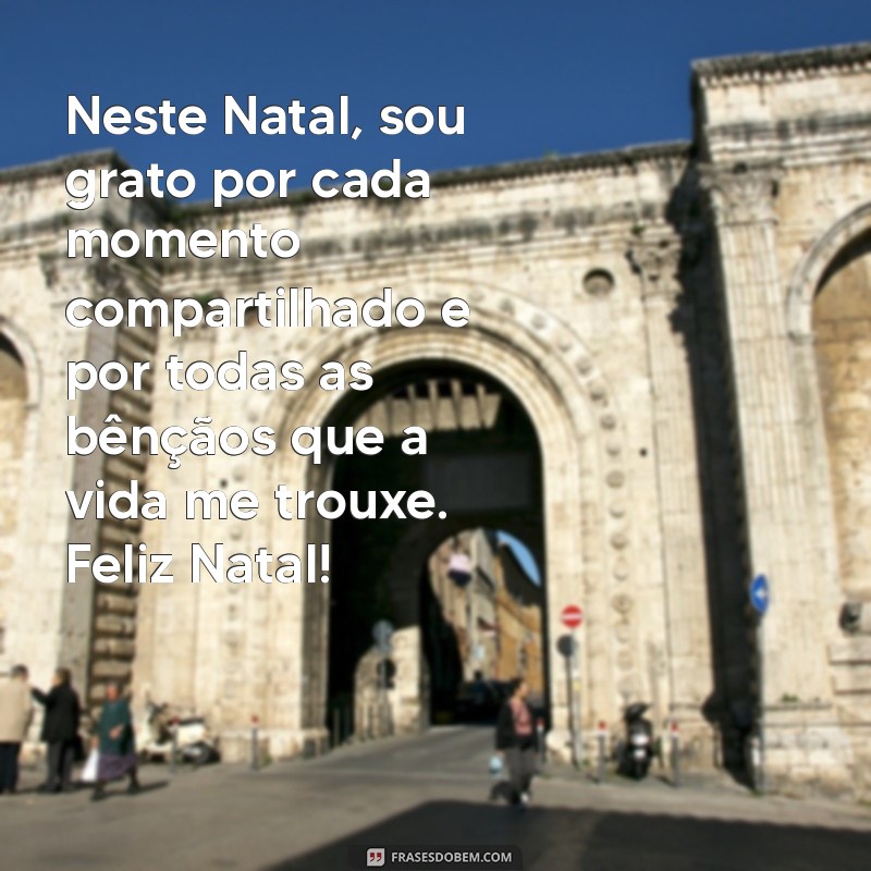 mensagem de gratidão natal Neste Natal, sou grato por cada momento compartilhado e por todas as bênçãos que a vida me trouxe. Feliz Natal!